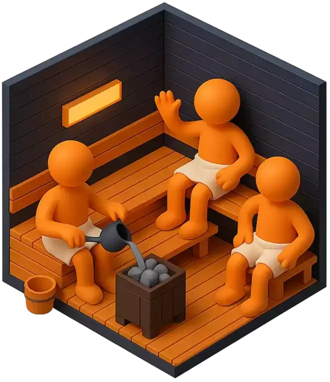 Друзья в бане 3D| adpachill На картинке друзья парятся в бане/сауне, 3D рендер изометрия